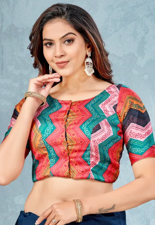 Bandhej Printed Satin Blouse in Multicolor