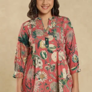 Embroidered Cotton Kurti in Pink