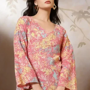 Digital Printed Pure Cotton Kurti in Peach