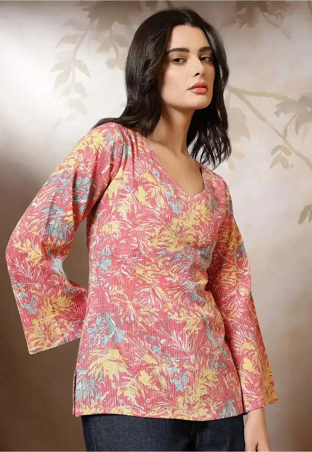 Digital Printed Pure Cotton Kurti in Peach - Image 2