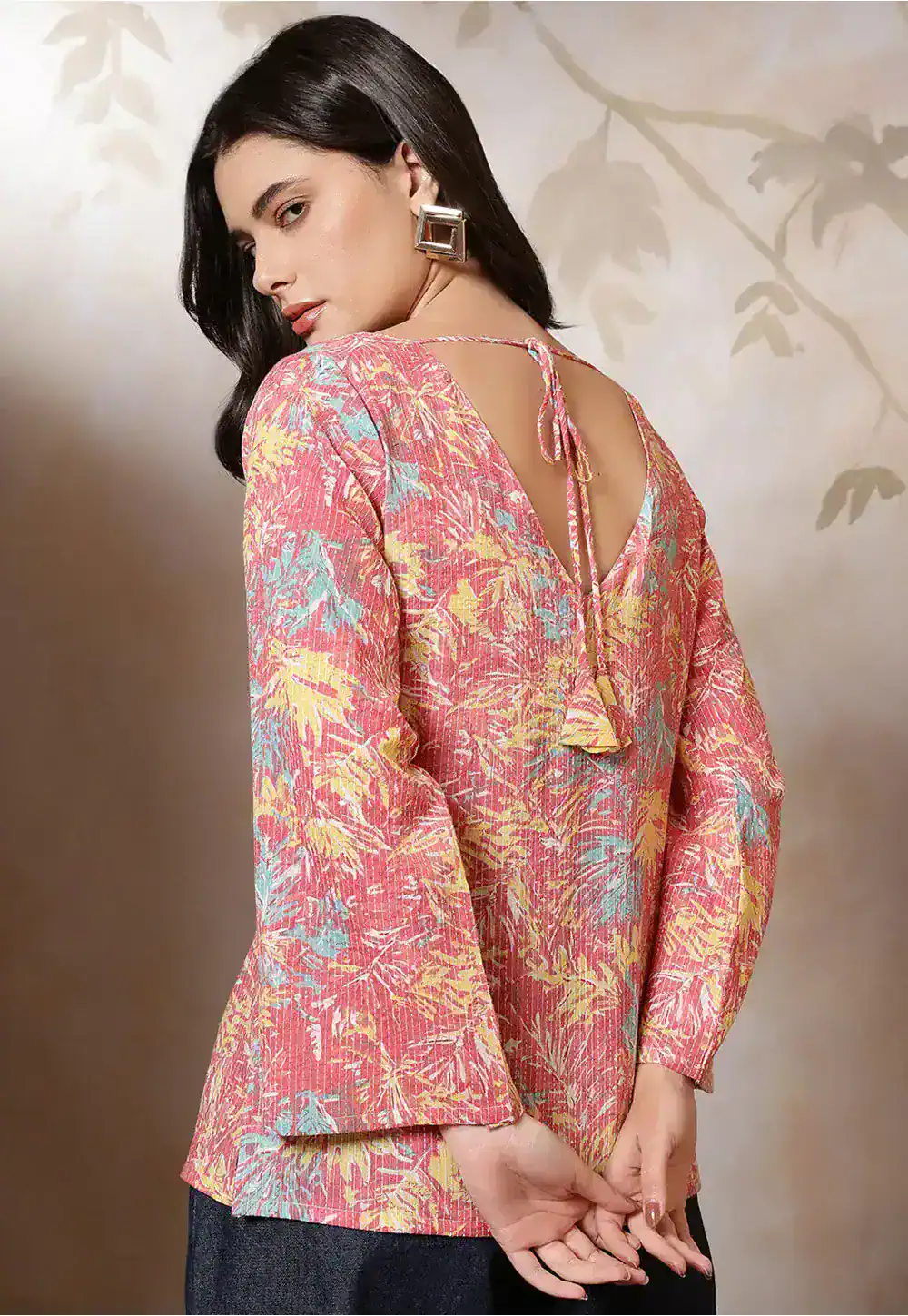 Digital Printed Pure Cotton Kurti in Peach - Image 3