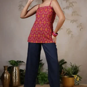 Ikat Printed Pure Cotton Kurti in Pink