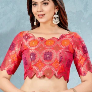 Woven Art Silk Jacquard Blouse in Pink